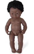 Muñeco africano Síndrome de Down con pelo (38cm)